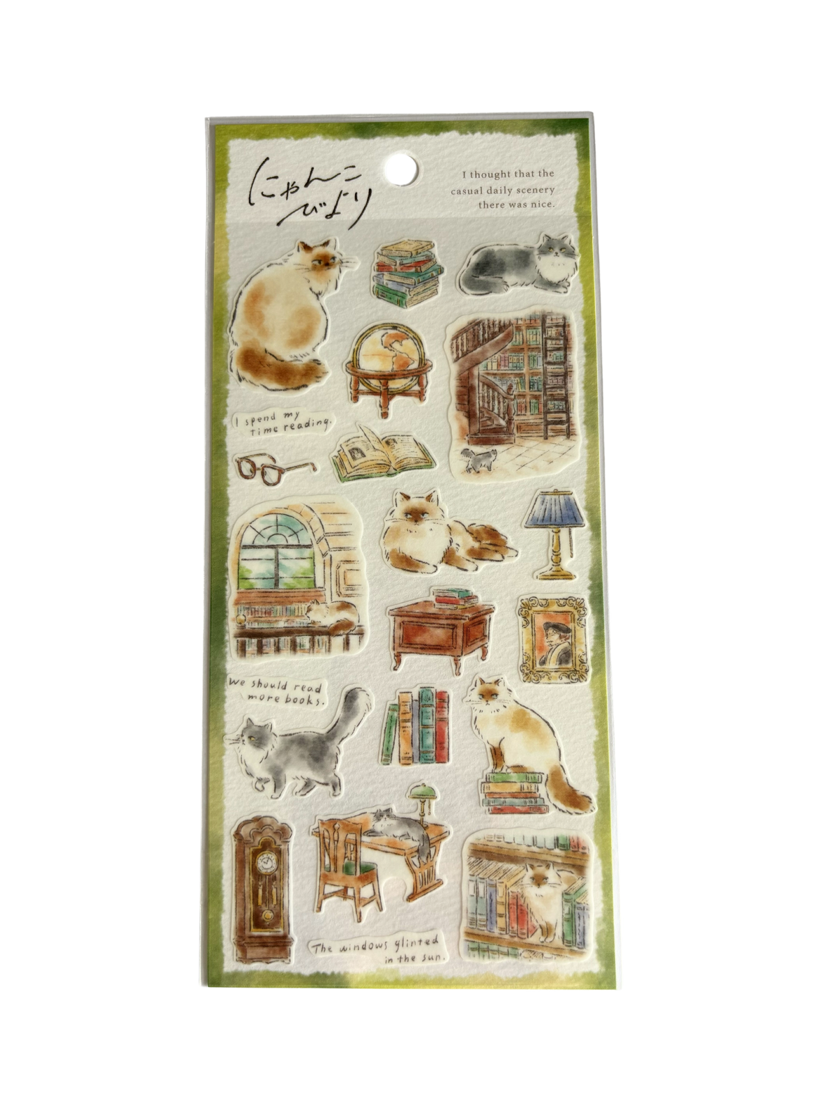Nyanko Biyori Sticker Sheet - Cat in the Library